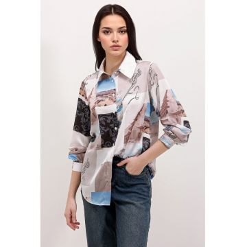 Camasa dama -  cu maneca lunga - bej - satin -