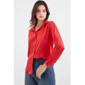 Camasa dama -  cu maneca lunga - satin - visiniu