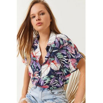 Camasa dama -  din viscoza cu imprimeu floral - violet - material moale -