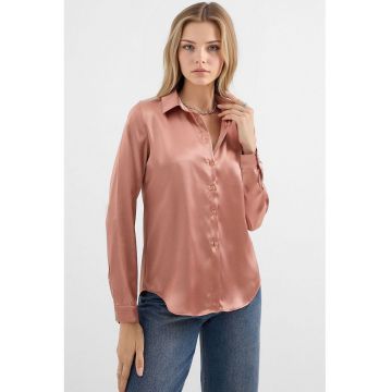 Camasa dama - HiCCUP - camasa cu maneca lunga - satin - maro camel