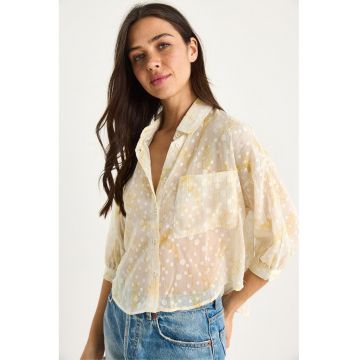 Camasa dama -  jacquard floral - galben - textil