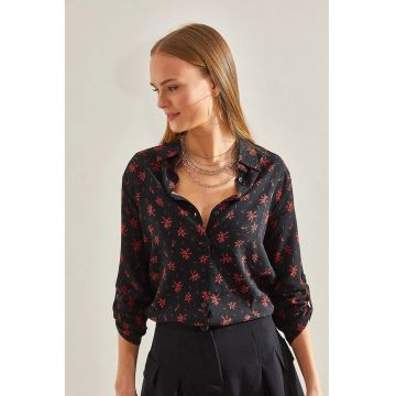 Camasa dama  LUCCI - din viscoza - imprimeu floral - negru