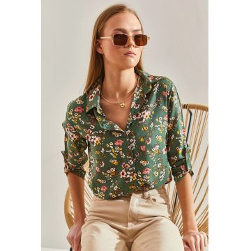 Camasa dama  LUCCI - din viscoza - imprimeu floral - verde