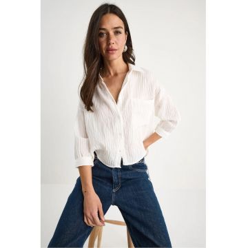Camasa dama  LUCCI - dungi texturate - alb - viscoza si nylon