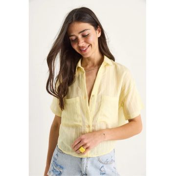 Camasa dama  LUCCI - scurta - galben - viscoza-nylon - cu buzunar