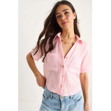 Camasa dama  LUCCI - scurta - roz - viscoza-nylon - cu buzunar