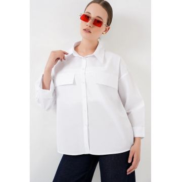 Camasa dama  poplin - croiala lejera - alb - bumbac-poliester