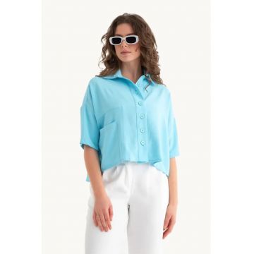 Camasa dama -  textil - cu buzunar - albastru