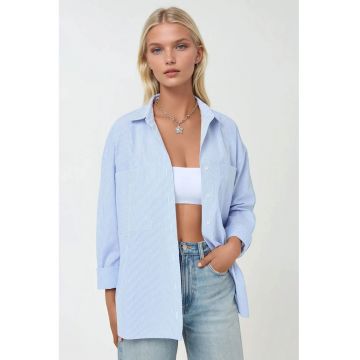 Camasa dama -  textil - cu dungi - albastru/alb