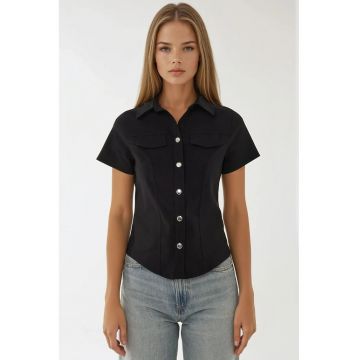 Camasa dama -  textil - maneca scurta - negru