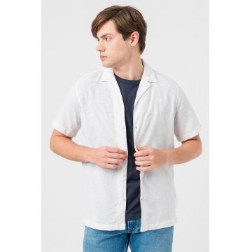 Camasa din amestec de in cu maneci scurte - Alb optic