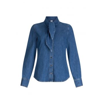 Camasa din denim cu guler cu funda din panglici