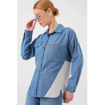 Camasa din denim - femei - camasa din denim cu dungi BDART si buzunar - albastru