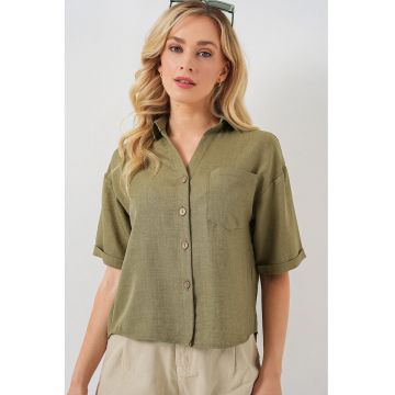 Camasa scurta  BDART din in - maneci scurte - verde