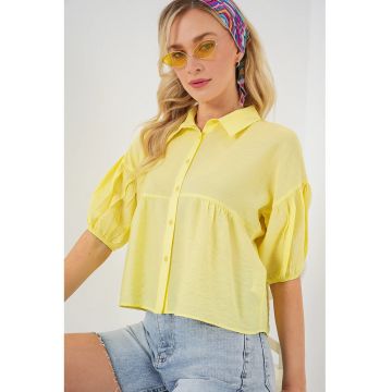 Camasa scurta  croiala lejera - galben - viscoza si nylon