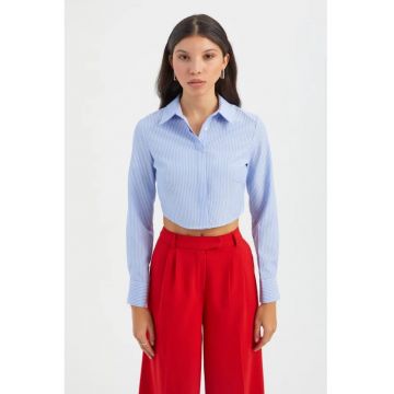 Camasa scurta dama -  textil - cu dungi - albastru