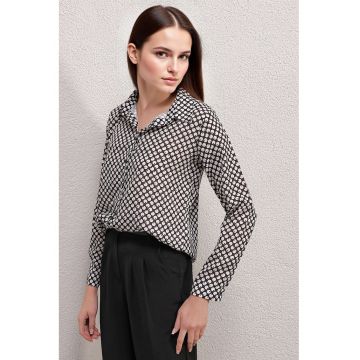 Camasi dama -  camasa cu maneca lunga - alb-negru - textil