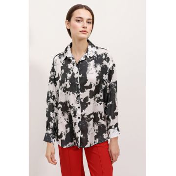 Camasi dama -  camasa cu maneca lunga - negru/alb - satin