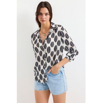 Camasi dama -  camasa cu maneca lunga - negru/alb - textil