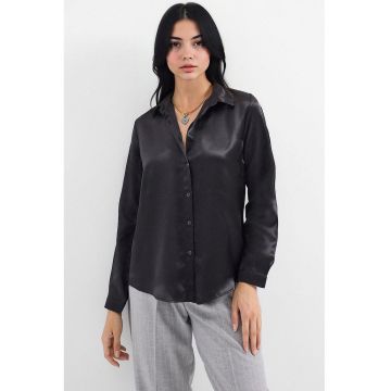 Camasi dama -  camasa cu maneca lunga - negru - satin
