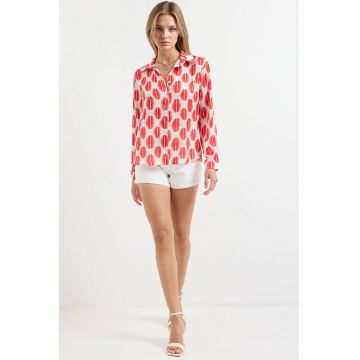Camasi dama -  camasa cu maneca lunga - rosu caramiziu - textil