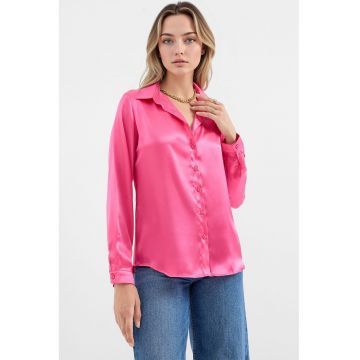 Camasi dama -  camasa cu maneca lunga - roz aprins - satin
