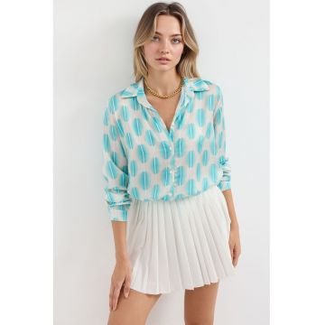 Camasi dama -  camasa cu maneca lunga - satin - albastru