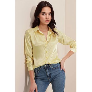 Camasi dama -  camasa cu maneca lunga - satin - galben