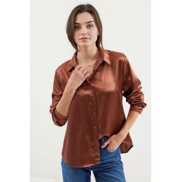 Camasi dama -  camasa cu maneca lunga - satin - maro camel