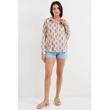 Camasi dama -  camasa cu maneca lunga - satin - maro melanj