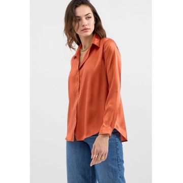 Camasi dama -  camasa cu maneca lunga - satin - tangerine -