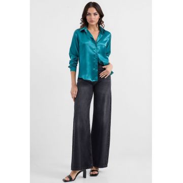 Camasi dama -  camasa cu maneca lunga - verde masliniu - satin