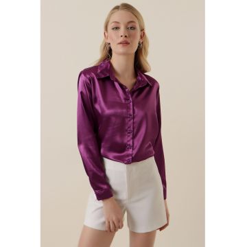 Camasi dama -  camasa cu maneca lunga - violet tyrian - satin