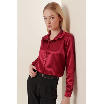 Camasi dama -  camasa cu maneca lunga - visiniu - satin