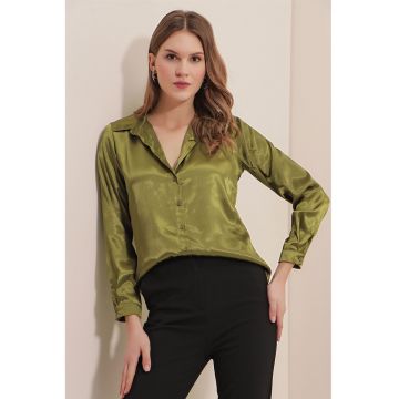 Camasi dama -  camasa satin - kaki - maneca lunga - cu