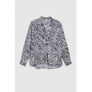 Cămașă  alb-negru - decolteu în V - Negru