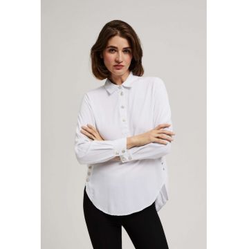 Camasa alba cu butoane decorative la decolteu si la maneci - Alb