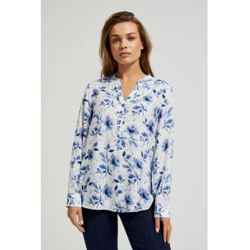 Camasa alba cu imprimeu floral si maneci lungi - Alb