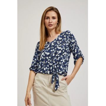 Camasa albastra cu flori si legatura - Negru