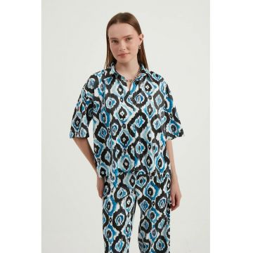 Camasa boho dama -  cu maneca scurta - satin - multicolor