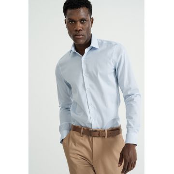 Camasa clasica cu model uni - Albastru pastel/Alb optic