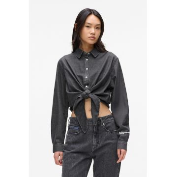 Camasa crop cu prindere frontala - Gri inchis