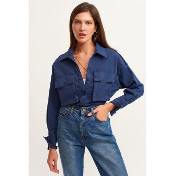 Camasa cu 2 buzunare pe piept - Albastru inchis