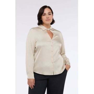 Camasa cu aspect de satin - nasturi tip bijuterie si decupaj - Bej