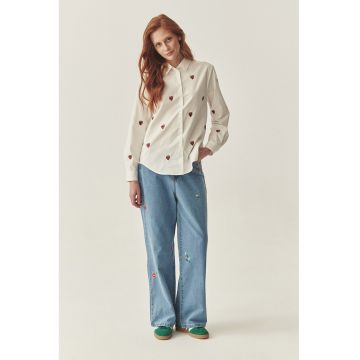 Camasa cu broderii TATUUM x Adeline Wang - Rosu/Alb