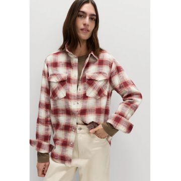Camasa cu buzunare pe piept si model in carouri - Alb/Rosu inchis