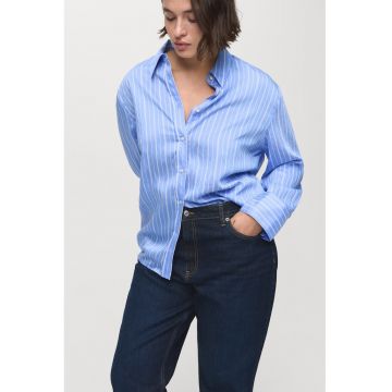 Camasa cu croiala dreapta si model in dungi - Alb/Albastru