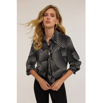 Camasa cu esarfa asortata - Alb/Negru