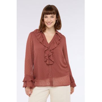 Camasa cu garnituri cu volane - Rosu stins