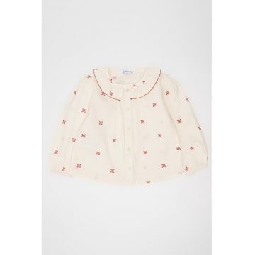 Camasa cu guler babydoll - Visiniu/Alb murdar